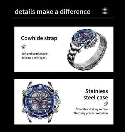 Luxury Digital Sport Watch for Men – All Steel Military, Waterproof Quartz with Box