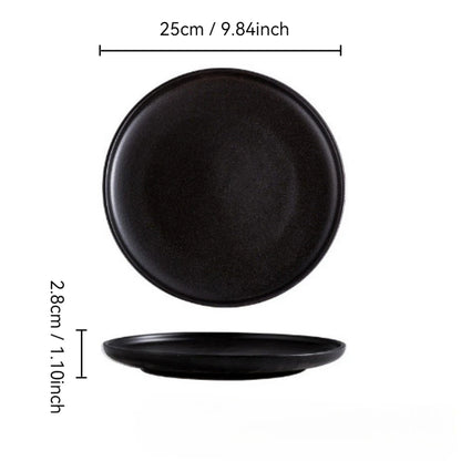 Japanese-Style Black Ceramic Plate Set – Steak & Western Food Dinnerware for Home & Kitchen