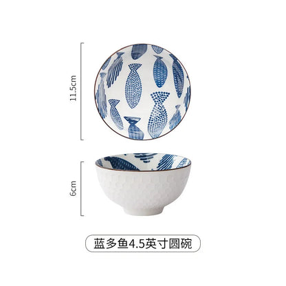 Japanese Ceramic Underglaze Rice Bowl – Colorful Tableware Dishes for Home & Restaurant