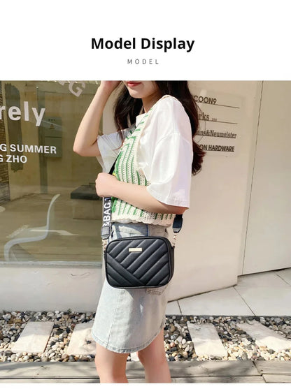 High quality women's PU rolling strip camera bag shoulder bag mobile phone bag casual crossbody bag - BeeTrendyShop.COM