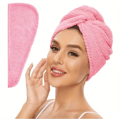 Solid Color Hair Towel Textured Dry Hair Cap 9.8 "X 25.5" Absorbent Hair Towel Wrap for Button-down Women - BeeTrendyShop.COM