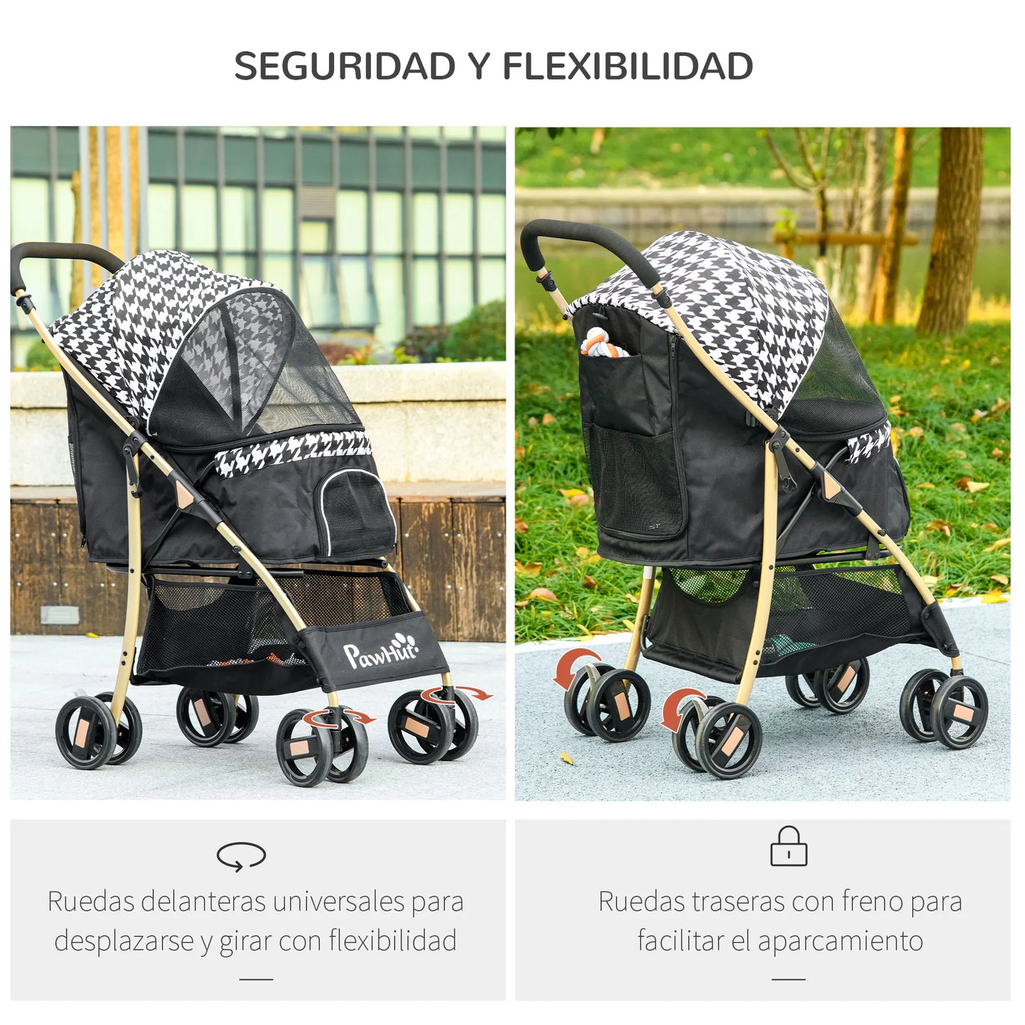 Pawhut Dual-Access Foldable Dog Stroller - Black