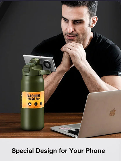 Portable Thermos with Straw – 304 Stainless Steel Hot & Cold Vacuum Flask