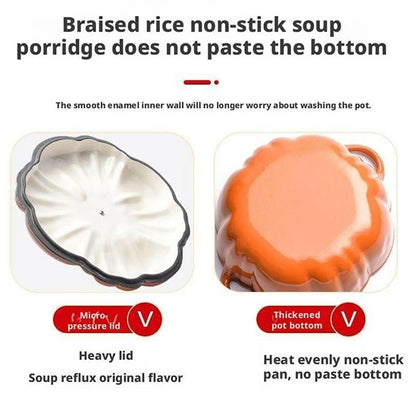 Pumpkin-Shaped Enamel Stock Pot – Non-Stick Multifunction Soup & Stew Cooker