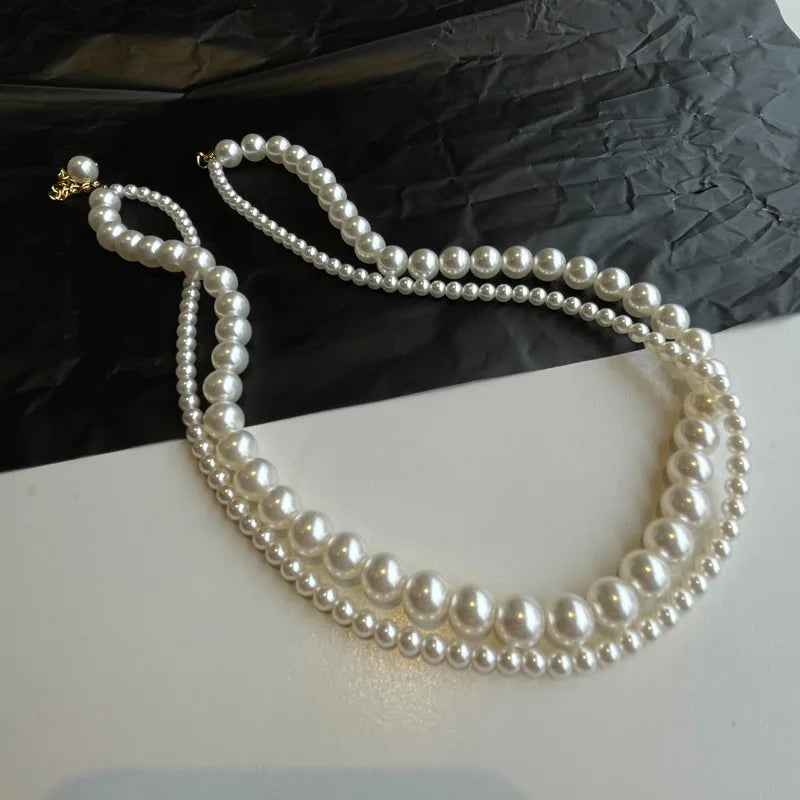 Double Layer Simulated Pearl Choker Necklace – Elegant Clavicle Chain for Women