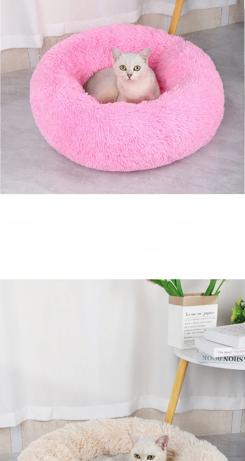 Winter Plush Pet Nest - Washable Round Bed for Cats and Dogs