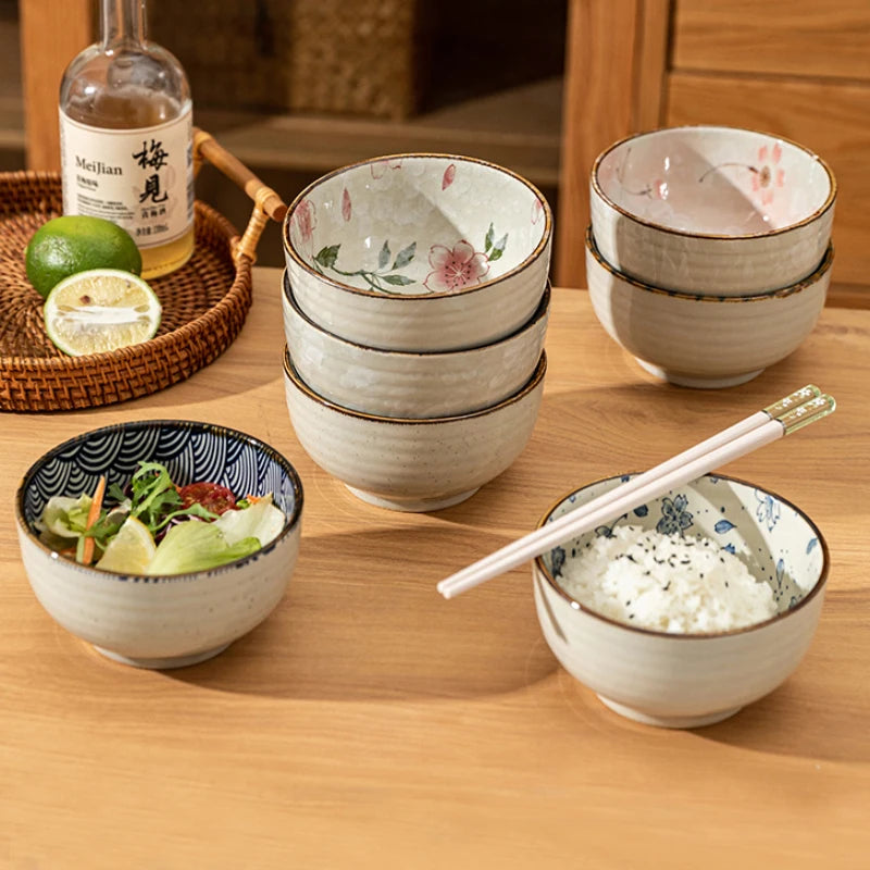 Japanese Style Ceramic Bowl Household Round Tableware Lunch Rice Milk Oats Vegetable Fruit Breakfast Bowls Personal Items