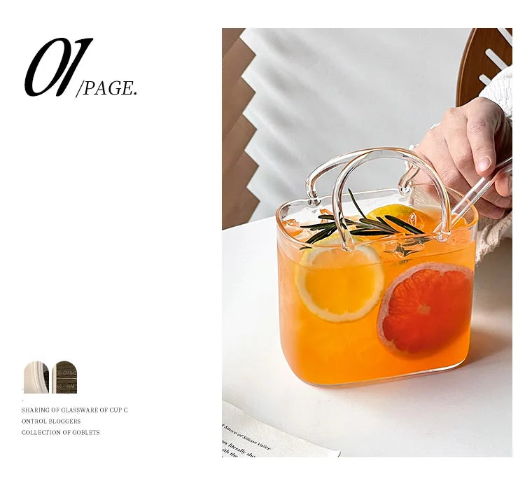 770ML Handbag Glass Beverage Cup with Straw – Cocktail Fruit Tea Juice Mug