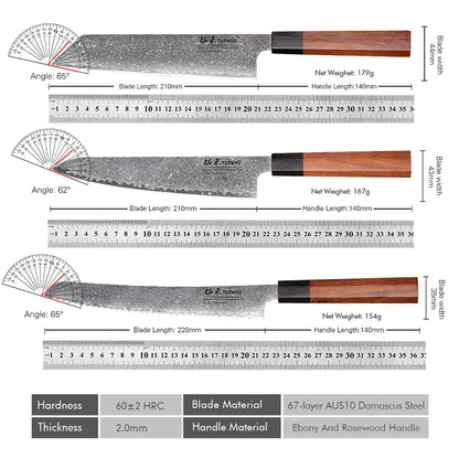 TURWHO Hand Forged Japanese Damascus Steel Chef Knife – Santoku, Sashimi & More