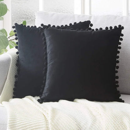 Soft Velvet Decorative Cushion Cover with Pom-Pom Ball – Sofa & Bedroom Pillowcase Blue Pink