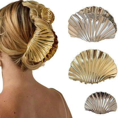 Metal Shell-Shape Hair Claw Clip – Irregular Texture Hairpin for Women & Girls