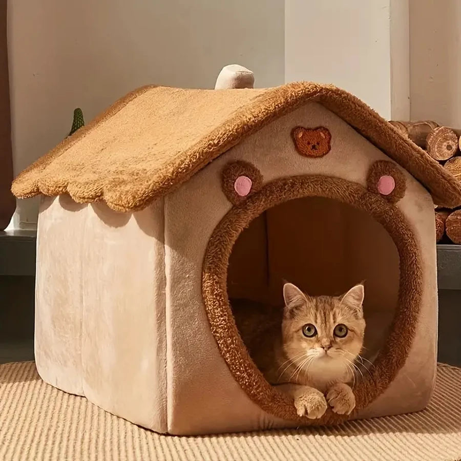 Foldable Pet Cave Bed - Removable & Washable for Cats and Small Dogs