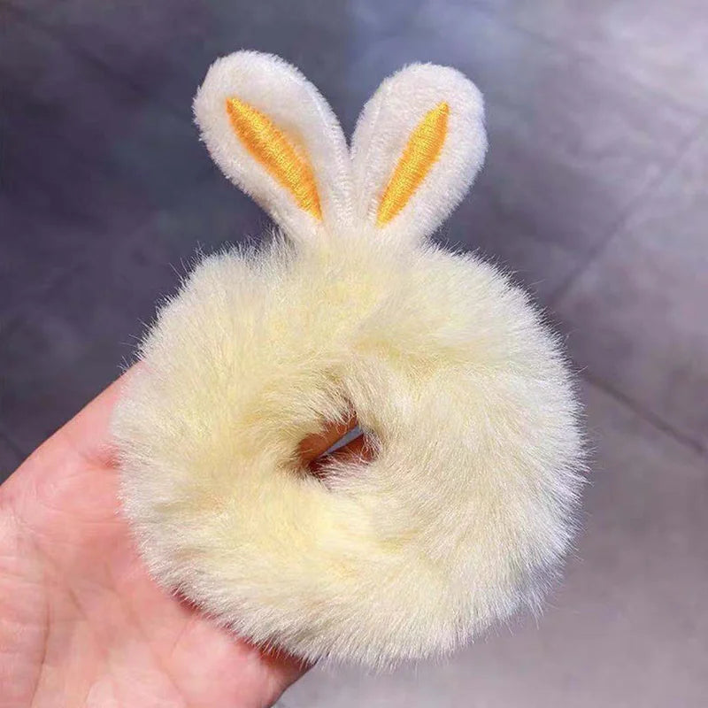 1PC 3D Plush Bunny Ear Hair Ties for Girls & Women