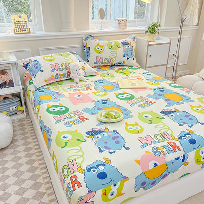 Cartoon Kids Fitted Bed Sheet – Elastic Band Mattress Cover for Single & King Size Children's Bedding