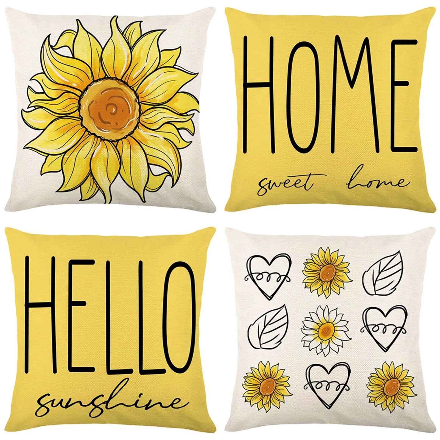 4-Piece Floral Linen Throw Pillow Cases – Square Waist Protection Cushion Covers for Sofa & Bed 45x45CM