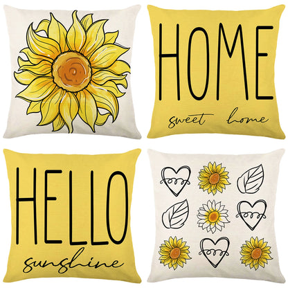 4-Piece Floral Linen Throw Pillow Cases – Square Waist Protection Cushion Covers for Sofa & Bed 45x45CM