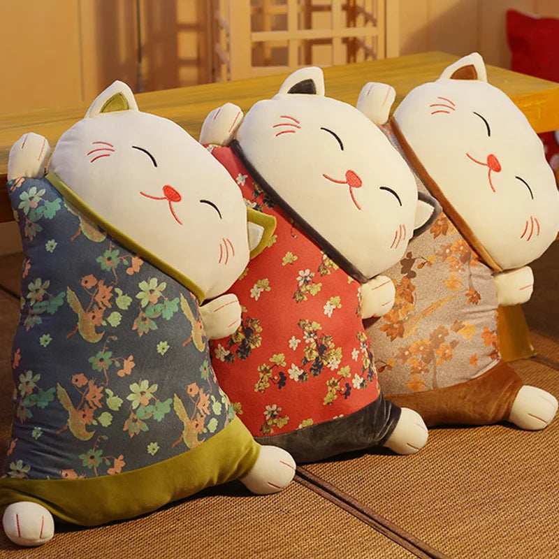Japanese Lucky Cat Plush Cushion – Dual-Use Sofa Backrest & Car Lumbar Waist Pillow