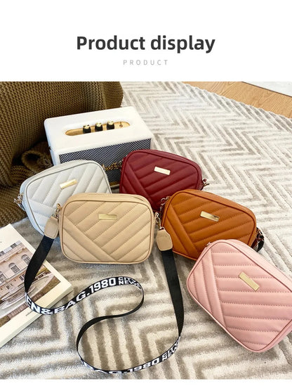 Five quilted handbags in various colors on a textured surface with 'Product' text above.