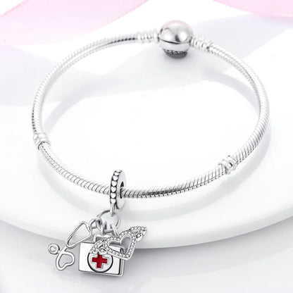 925 Sterling Silver Stethoscope Charm Bead – Medical DIY Jewelry for Bracelets