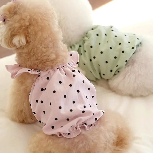 Polka Dot Dog Dress with Suspenders – Luxury Summer Skirt Vest for Small Dogs
