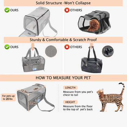 Soft Cat Carrier Bag – For Large Cats up to 20 lbs & Small Dogs | Zipper Closure, All Life Stages