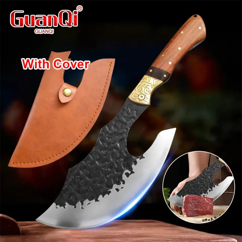 High Hardness Butcher's Knife BBQ Meat Fruit Cutting Utility Knife Professional Bone Chopping Axe Wood Handle Chef Slicing Knife