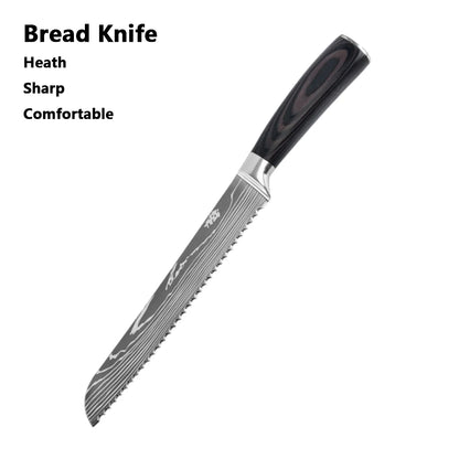 Chef Knife Set – Laser Damascus Pattern Japanese Santoku, Cleaver & Utility Knives (1-10pcs)