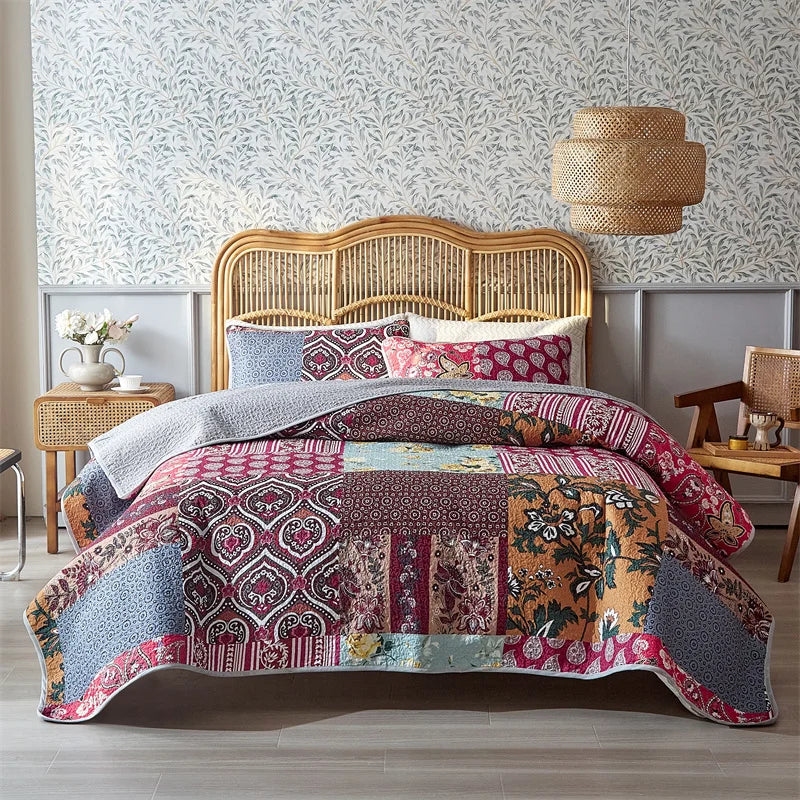 Retro Flower Patchwork Bedspread Set – Thickened Bed Sheet & Pillowcase Summer Blanket Twin King