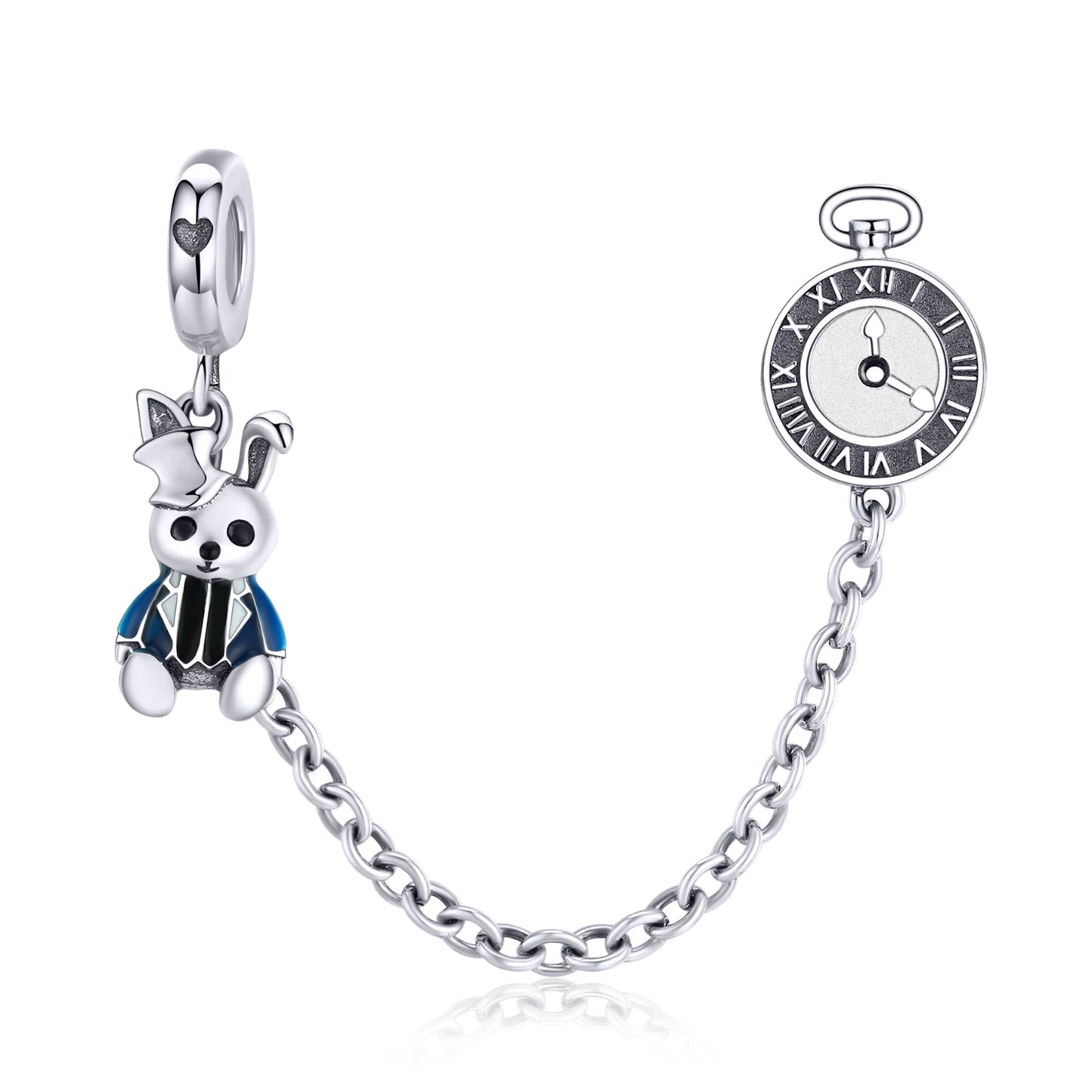 WOSTU 925 Sterling Silver Amimal Safety Chain Heart Key Flower Pendant CZ Charms Stopper Fit Original Bracelet DIY Fine Jewelry