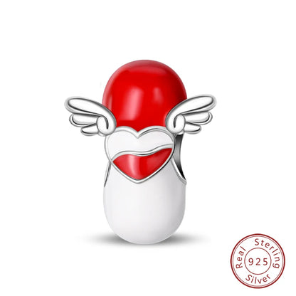 925 Sterling Silver Red Wine, Chili & Dumbbell Charm Bead – Fun DIY Jewelry
