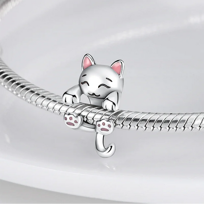 925 Sterling Silver Pink Milk Cat Shape Charm Bead – DIY Bracelet Jewelry