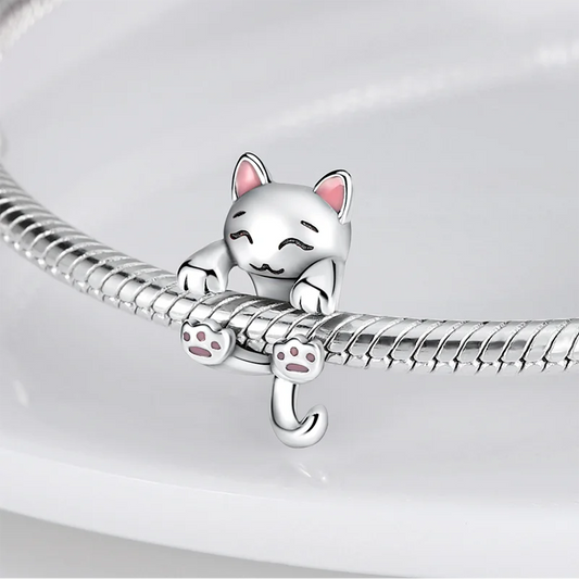 Hot Sale Pink 925 Silver  Milk Cat Shape Charm Beads Fits Pandora Bracelet For Women Silver Pendant Beads DIY Jewelry Gift