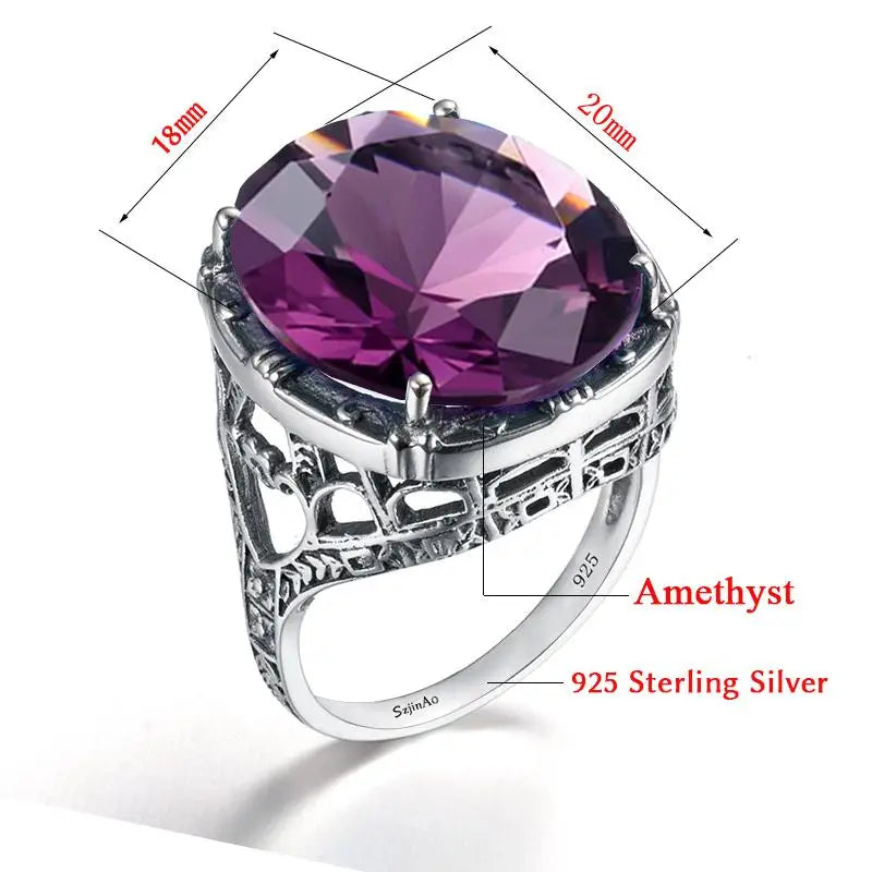 Real 925 Silver Women Amethyst Gemstone Ring Wedding Rings Handmade Processing Victorian Antique Jewelry