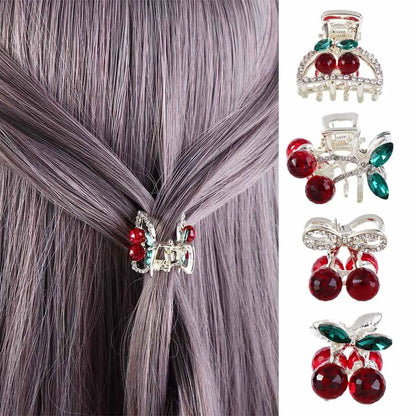 Mini Rhinestone Cherry Hair Claw Clip – Korean Style Sparkle Hairpin for Women