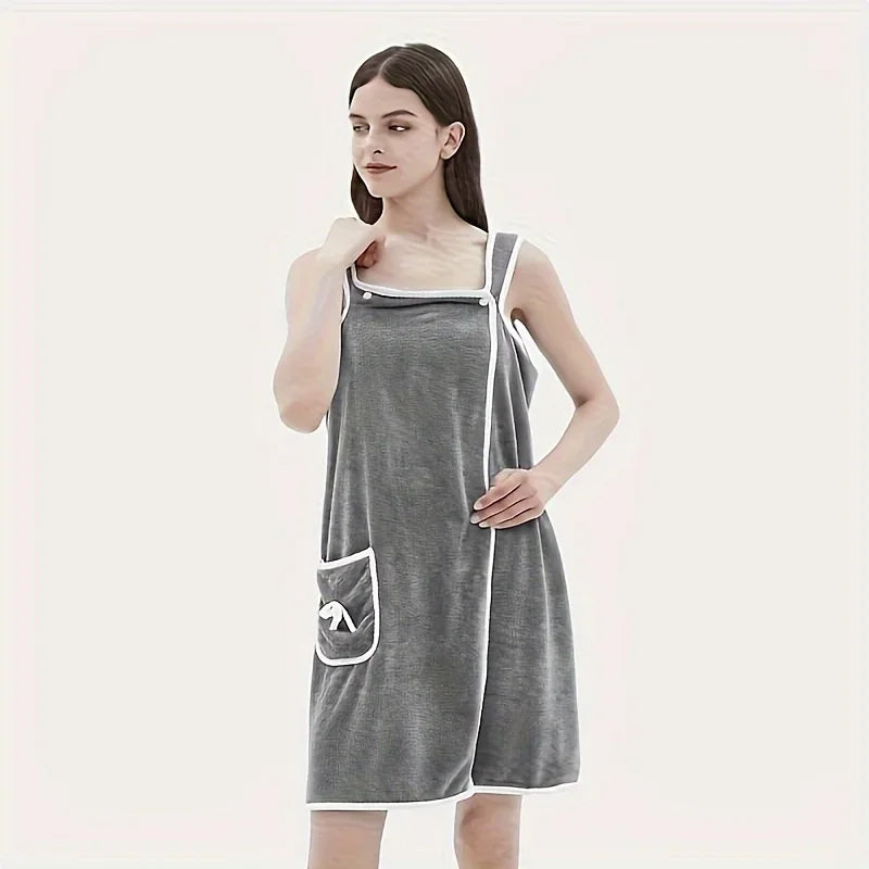 Women's Wearable Bath Towel Wrap – Long Style Microfiber Bathrobe for Bathroom & Spa