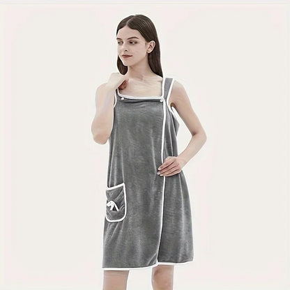 Women's Wearable Bath Towel Wrap – Long Style Microfiber Bathrobe for Bathroom & Spa
