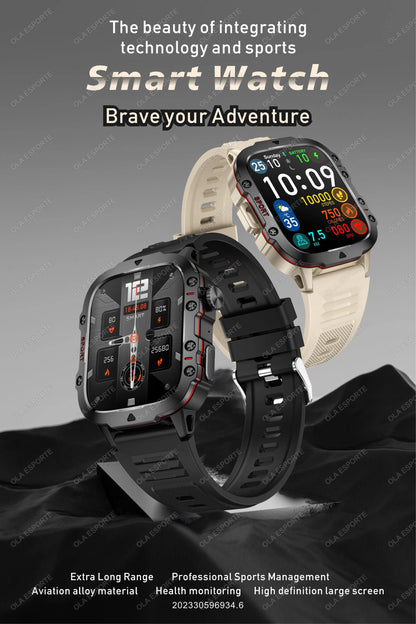 Military Smartwatch for Men – IP68 5ATM Waterproof, Outdoor Fitness Tracker, Health Monitor, Bluetooth