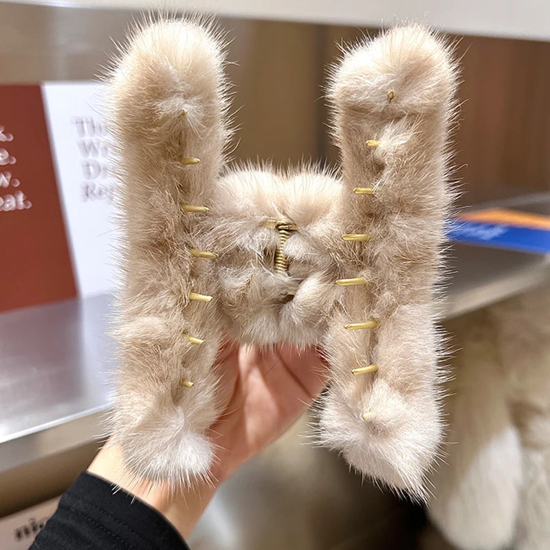 Faux Fur Ponytail Hair Claw Clip – Fluffy Shark Clip for Women & Girls