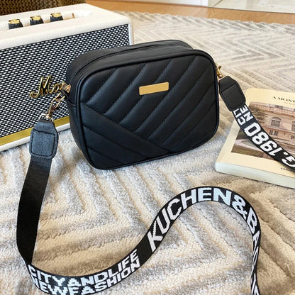 High quality women's PU rolling strip camera bag shoulder bag mobile phone bag casual crossbody bag - BeeTrendyShop.COM