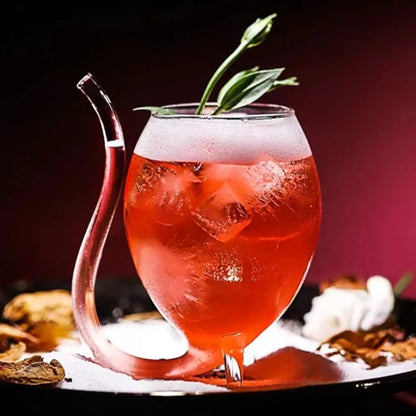 Clear Wine Glass Cup with Straw – Cocktail Beer Drinks Bar Gift