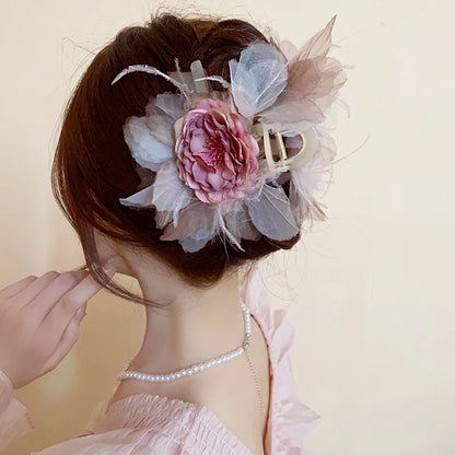 Pink Flower Hair Claw Clip – Sweet Lace Big Hairpin for Women