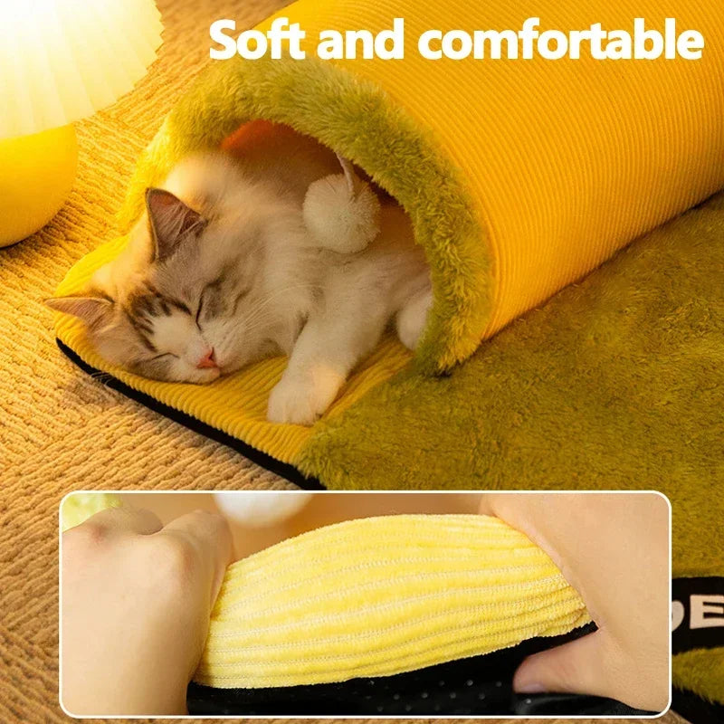 2-in-1 Cat Tunnel & Bed - Detachable Warm House with Non-Slip Play Mat