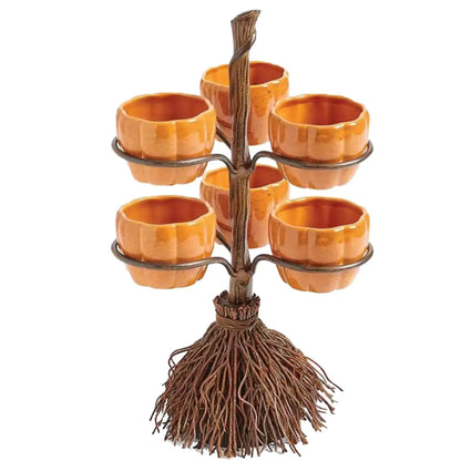 Halloween Pumpkin Snack & Dessert Tray – Party Buffet Display Rack with Witch Bowl & Cake Stand
