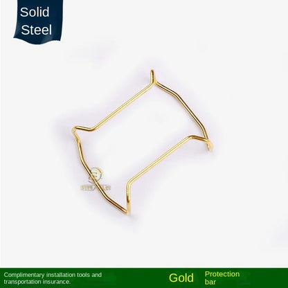Gold protection bar on a white background with 'Solid Steel' text.