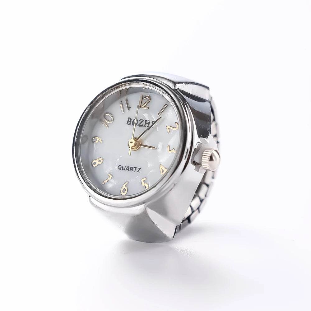 Vintage Punk Finger Watch Mini Elastic Strap Alloy Watches Couple Rings Jewelry Clock Retro Roman Quartz Watch Rings Women Men - BeeTrendyShop.COM