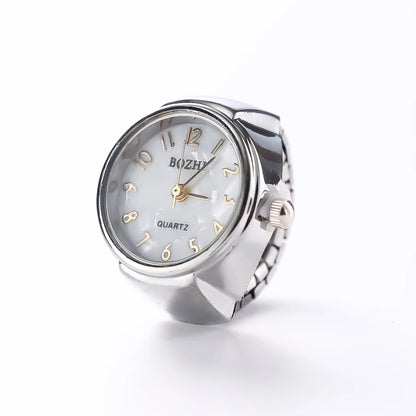 Vintage Punk Finger Watch Mini Elastic Strap Alloy Watches Couple Rings Jewelry Clock Retro Roman Quartz Watch Rings Women Men - BeeTrendyShop.COM