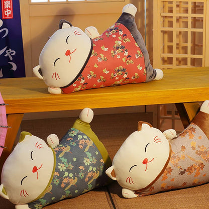 Japanese Lucky Cat Plush Cushion – Dual-Use Sofa Backrest & Car Lumbar Waist Pillow
