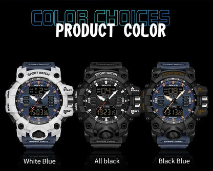SANDA 6126 Digital Watch – Dual Display, Waterproof Military Sport, Alarm & Stopwatch