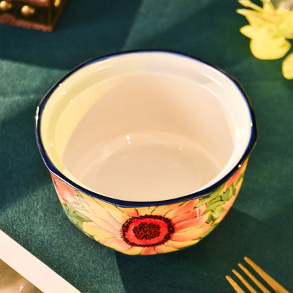 Sunflower Ceramic Baking Pan – 300ml Oven & Microwave-Safe Stew Pot with Lid