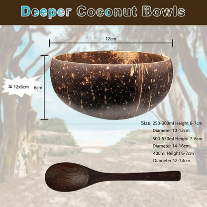 Natural Coconut Shell Bowls – Reusable Wooden Salad & Breakfast Serving Bowls for Parties
